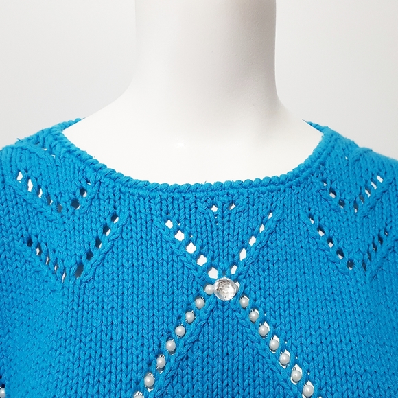 Vintage 80's Magnolia💙Turquoise Blue Embellished Sleeveless Knitted Top - Picture 6 of 10